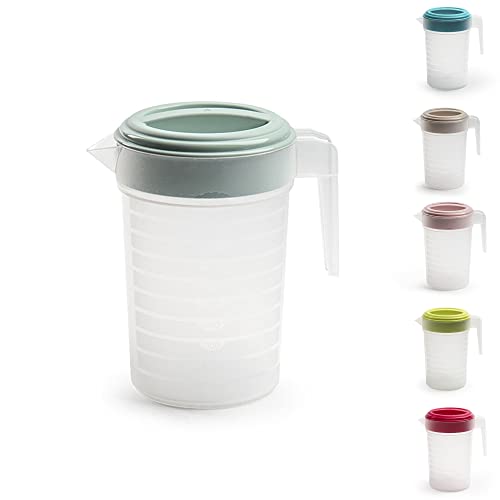 PLASTIFIC Pichet de qualité alimentaire – Parfait pour les sauces – Passe au micro-ondes – Pour liquides de cuisine faits maison – Pichet passant au micro-ondes (avec couvercle vert menthe, 2 l)