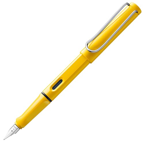 Lamy safari yellow Füller - Füllhalter mit ergonomischem Griff & polierter Stahlfeder in Strichbreite B - robuster ASA-Kunststoff - inkl. Tintenpatrone T 10 blau - Rechtshänder