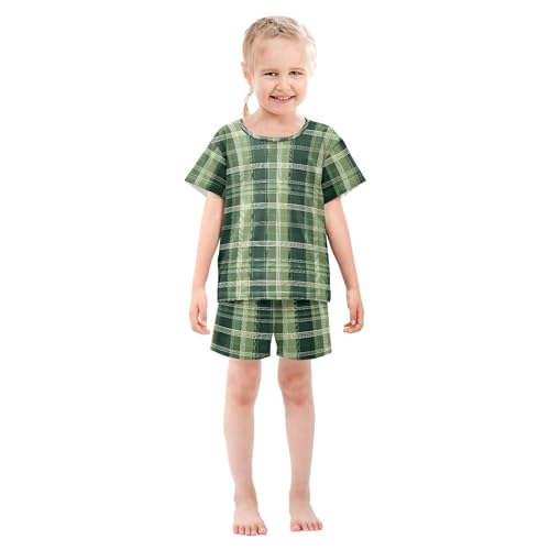 UMIRIKO Green Buffalo Check Plaid Summer Short Sleeve Pajamas Sleepwear PJ Set B0404280