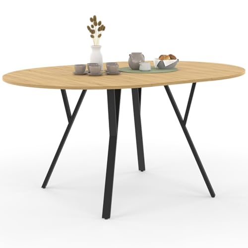 IDMarket YSEULT   Mesa de comedor extensible redonda para 4 8 personas, madera y negro, diseño industrial 110 150 cm