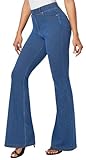 IUGA Bell Bottom Jeans for Women High Waisted Stretchy Pull On Flare Jeans Wide Leg Leggings Tummy Control Flare Pants Light Blue