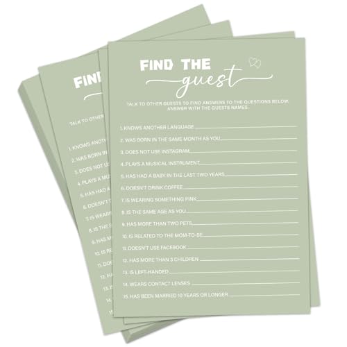 Baby Shower Game Cards Kits, Minimalism Sage Green Find The