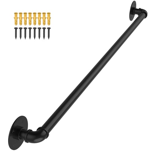 OUSHENG Stair Railing Indoor Hand Rails for Outdoor Steps Industrial Pipe Handrail Metal Iron Handle Support for Wall Mount Staircase Porch Vintage Farmhouse Style 3ft