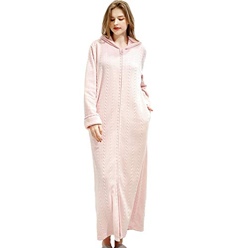 Comcrib Damen Bademantel Langer Morgenmantel Nachtwäsche Durchgehender Reißverschluss Warme Nachtwäsche Winter Lange Robe Sauna Mantel Mit Kapuze