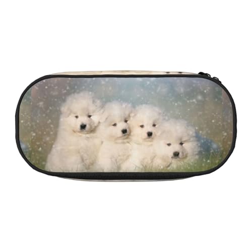 YOFIEN Cachorros de Samoyedo, Perros Blancos, Familia, Samoyedo pequeño, Estuche pequeño para lápices, Estuche para lápices de Gran Capacidad, Organizador de papelería de Oficina