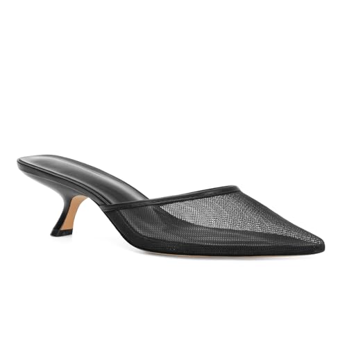 Image of ZJGZF Mesh Kitten Heels Mules for Women Closed Pointed Toe Slip on Backless Stiletto Slingback Low Heels Comfort Pumps Shoes