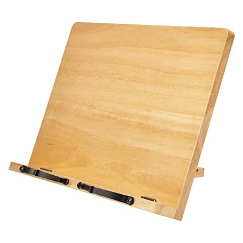 Spiretro Wood Cookbook Stand, 5- Angle Adjustable Book Holder, Foldable Recipe Book Display with Clips, Portable Textbook Ipad Reading Tablet Easel for Kitchen, Music, Office, Beige- 13.5 x 9.5 inch Cover