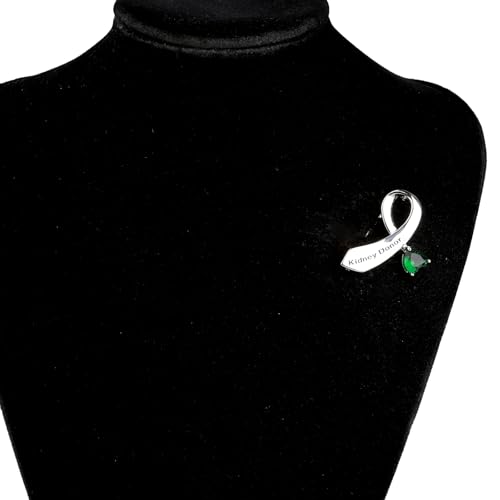 Image of CENWA Kidney Donor /Kidney Recipient Green Ribbon Zircon Brooch Pin Jewelry Transplant Gift Kidney Donor Thank You Gift