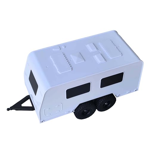 LAFEINA Travel Trailer with Hitch, Camper Trailer with 4x1.0 Tires for 1/18 RC Crawler Car TRX4M Upgrade Accessory (White)