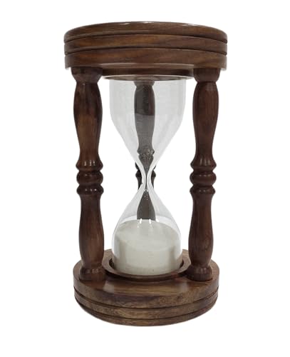 Antique Wooden Glass White Sand Timer 5 Minutes Hourglass Vintage