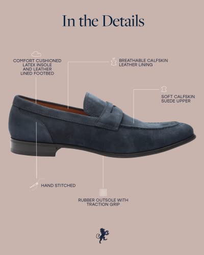 Dunross & Sons Men's Formal Suede Upper, Leather Lined Dress Loafers Shoes. Brookes Navy Penny Loafer For Men Shoes. #TOP2