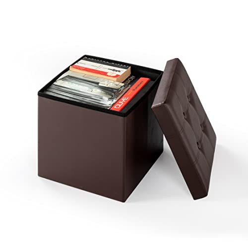 Otto & Ben Folding Chest With Memory Foam Seat Tufted Faux Leather Small Ottomans Bench Foot Rest Stool, 15"X15"X15", Brown #TOP3