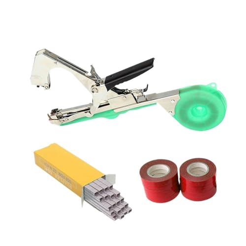 Tapetool binding machines vertes et rubans rouges pour tuteurage de jardin
