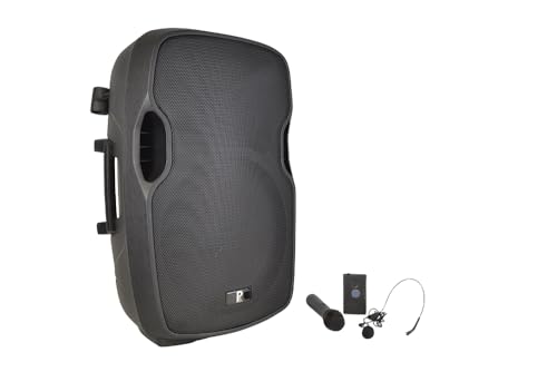 15" Portable PA Speaker Battery Powered with Radio Mic and Bluetooth