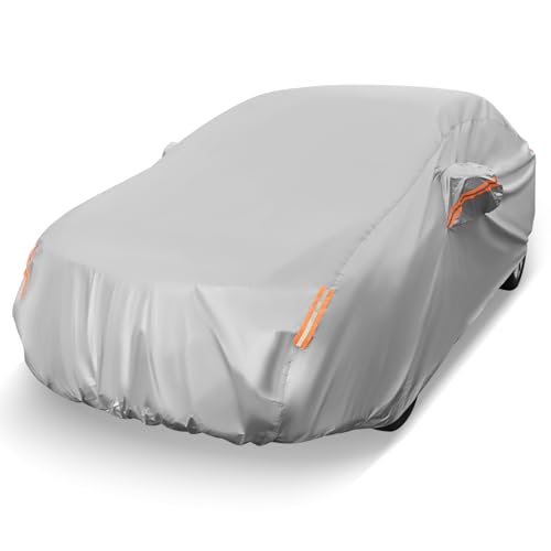 Goplus Car Cover Waterproof All Weather, Outdoor Sedan Car Snow Cover Hail Proctor for Automobiles with Bag, Wind Proof Buckles, Reflector, Fit Sedan Toyota Corolla Honda Civic, Length Up to 185