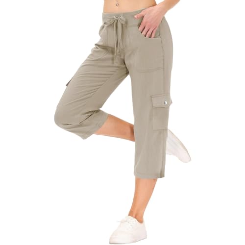 Cargo Capris for Women with Pockets Outdoor Quick Dry Hiking Pants Lightweight Summer Casual Drawstring Capri Pants3