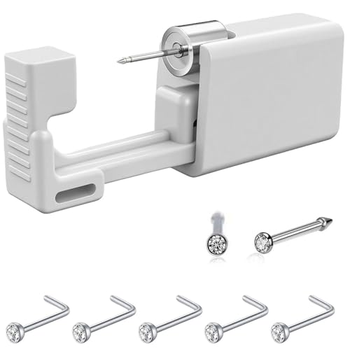 Nose Piercing Kit, SLVIEKAE Self Nose Piercing Gun Nose Piercing Kit Tool Disposable Piercing Kit (White)