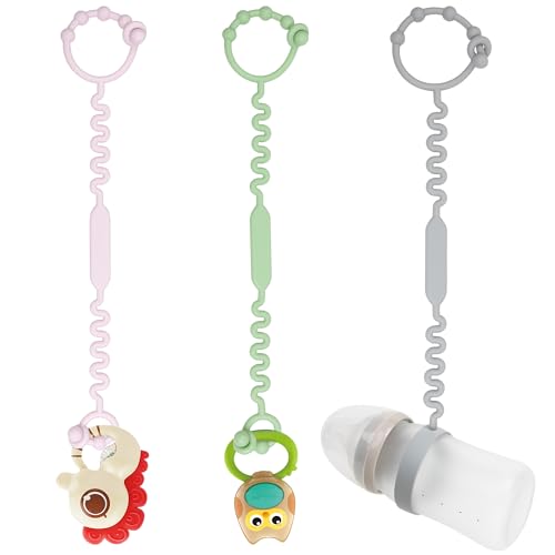 Image of Toy Straps for Stroller, Pacifier Holder Clip with Self-Adjusting Bayonet, Pure Silicone Material Without BPA; Can Be Used for Teethers, Feeding Bottles, Toys, Baby Cribs, High Chairs(Pink-3ps)
