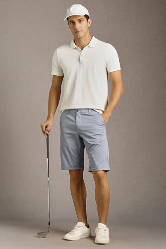 Image of Louis Philippe Men's Slim Fit Cotton Blend Solid Casual Shorts with Stretch