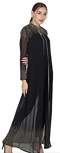 Image of Matelco Women Georgette Floor Length Hand Embroidered Embellished Longline Front Open Shrug Dress