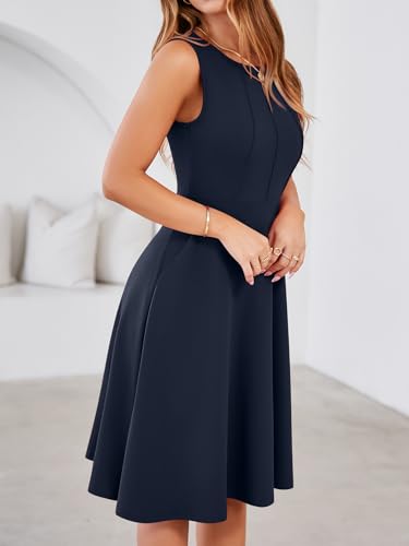 YATHON Fit and Flare Cocktail Dress A-Line Pleated Knee Length Stretchy Semi Formal Dresses for Women with Pockets3