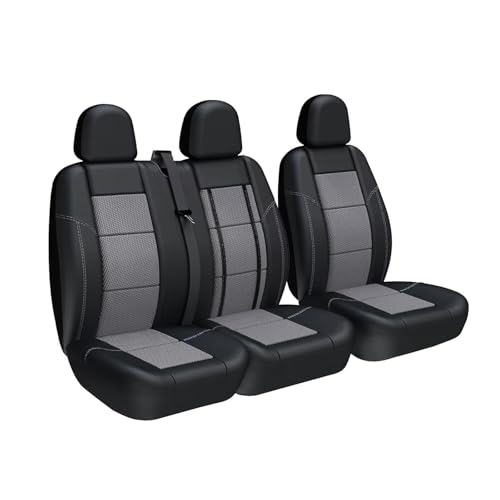 TOYOUN Sitzbezüge für Vans LKWs, Universal Fit Einzel-und Doppelsitze - Kunstleder Mesh-Gewebe, Schwarz und Grau