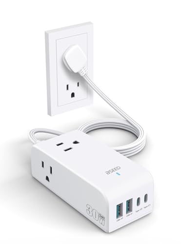 BSEED Flat Plug Power Strip 30W, 5FT Ultra Thin Extension Cord with 3 Outlets 4 USB Ports(2 USB C), Desk Charging Station Compact for Home Office, Dorm Room, Travel Essentials