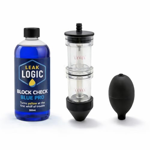 LeakLogic Block-Check Blue Pro Cylinder Head Gasket Tester Kit CO2 Combustion Leak Gas Test Universal for All Cars and Motorcycles Petrol Diesel Block Rapid Engine Leak Detector Tests