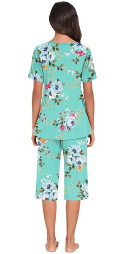 Anyally Women's Summer Capri Pajama Set Short Sleeve Shirt and Pajama Pants 2 Piece Ladies Pjs Sets4