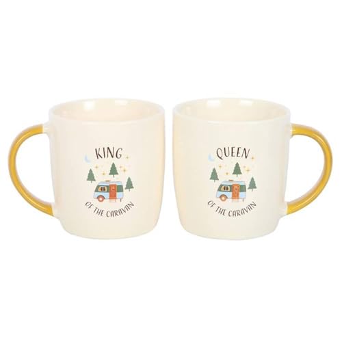 Image of Something Different Camping King and Queen 400ml Mug (Pack of 2) (One Size) (Beige/Yellow)