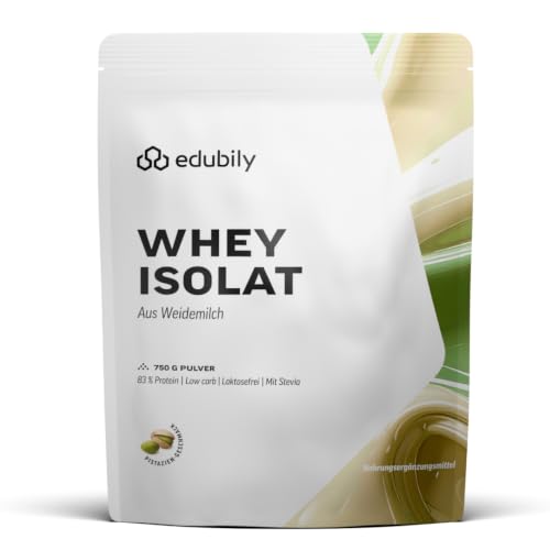edubily® Whey Protein Isolat - Laktosefrei - Sehr gut lösliches Eiweißpulver ohne Kohlenhydrate & Zucker - Aus irischer Weidehaltung (750 g, Pistazie)