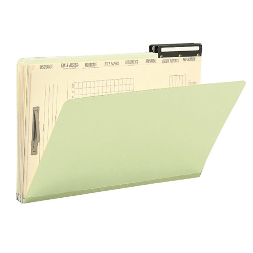 Smead Pressboard Mortgage Folder and Indexed Divider Set, Flat Metal 2/5-Cut Right Position Tab, Guide Height, Legal Size, Gray/Green, 10 per Box (78208)