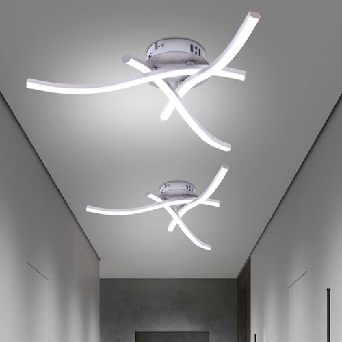 Image of ZONJIE 2 Pack LED Ceiling Lights, 21W Cool White Modern Silver Ceiling Lamps with Wave Design, 1600LM Flush Light Fittings for Kitchen, Living Room, Bedroom and Hallway