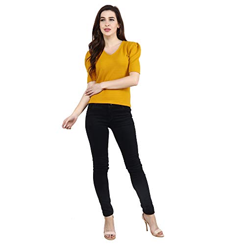 Image of POPWINGS Casual Solid Puff-Sleeves Crop Top for Women || V-Neck Crop Top for Women || Half-Sleeves Summer Crop Top for Women || Crop Tops for Women Fancy Crop Top for Women