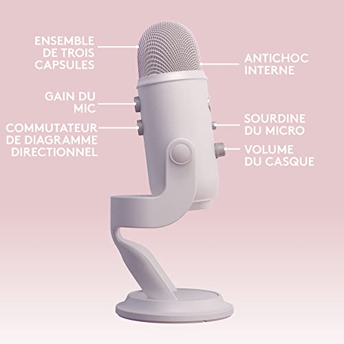 Logitech for Creators Blue Yeti Premium USB Gaming Mic pour Streaming sur PC & Mac, Special Edition, Blue VOICE Effects, Exclusive Streamlabs Themes, 4 Pickup Patterns, Plug & Play - Blanc