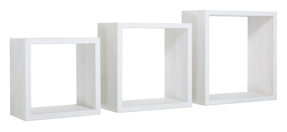 MODULARREDO | INCUBO Set di 3 Mensole da Muro, Cubi Arredo, Mensole Cubo, Cubi da Parete, 35x35, 30x30 e 25x25 p15.5 cm, Rovere Sbiancato - Made in Italy
