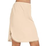 MANCYFIT Half Slips for Women Underskirt Short Mini Skirt with Floral Lace Trim Nude Medium