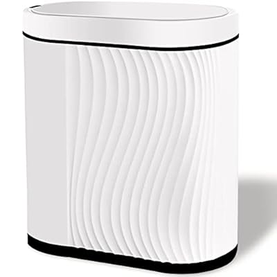 GloDeals Bathroom Trash Can with Lid Automatic Garbage Can, 2 Gallon Slim Smart Trash Can, Small Plastic Trash Bin, Touchless Motion Sensor Trash Can for Bedroom, Bathroom, Office (Cream/Black Trim)