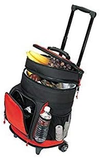 4013RED Deluxe Ripstop Beach Picnic Rolling Cooler With Wheels, RED, One