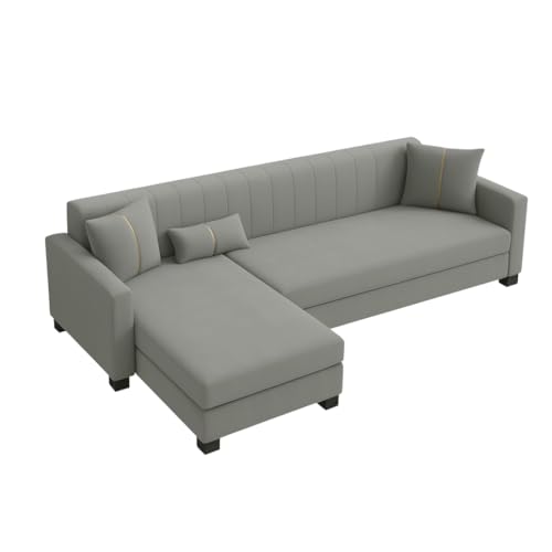 Image of SOCOZI Almeria 5 Seater LHS L Shape Sofa Set | Soft Velvet Suede Fabric | Modern Design | Plush Comfort Cushions for Living Room (Light Grey)