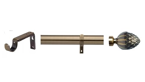 35mm Diameter Metal Eyelet Curtain Pole Rod Set with Designer Adjustable Brackets & Acorn Finials (Antique Brass, 250cm)