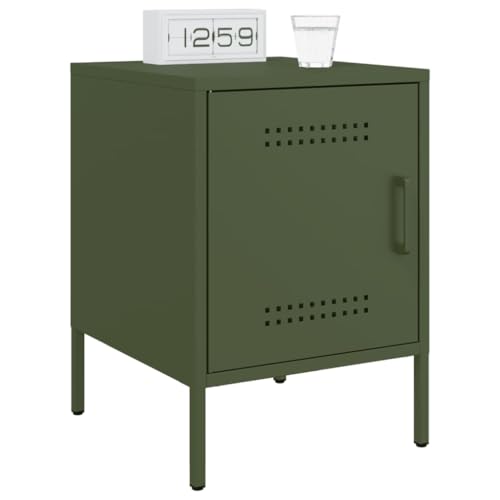 Table de chevet moderne en acier vert olive aux finitions soignées