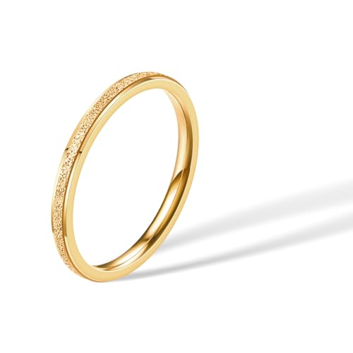 2mm Sandblasted Wedding Bands for Women,14k Gold Plated Titanium Steel Band Ring,Comfort Flat Ring Size 5-10