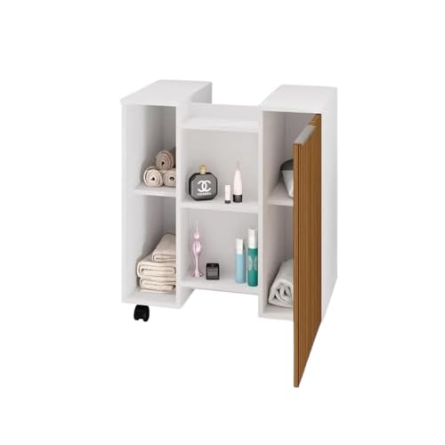 Gabinete Banheiro Para Pia De Coluna Com Rodinhas Armario Moderno E Organizador Com 1 Porta Nichos e