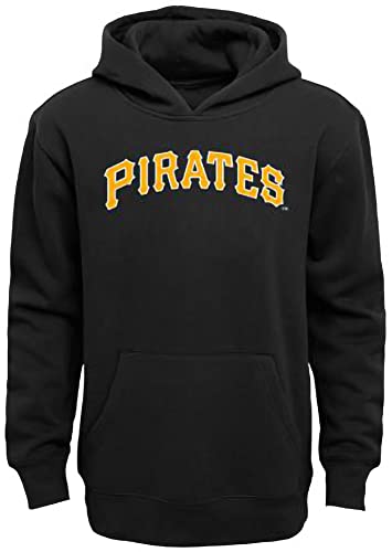 Outerstuff MLB Youth 8-20 Team Color Fleece Wordmark Logo Pullover Sweatshirt Hoodie (14-16, Pittsburgh Pirates Black)