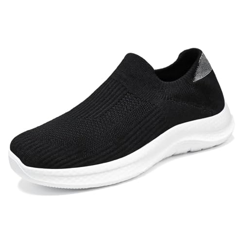 UUYOUNI Lazy Shoes Women Sock Sneakers Pull-on Flat Casual Walkign Jogging Yoga Lightweight Comfortable Mesh Comfy Black 8