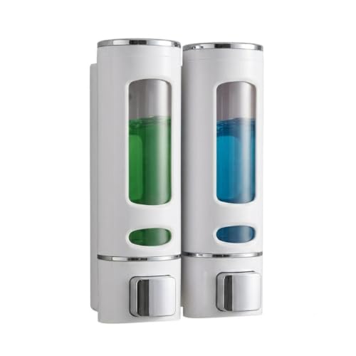 Image of CLIBO Wall Mounted White Liquid Soap Dispenser 400ml ABS Plastic for Bathroom & Kitchen | Handwash, Shampoo, Conditioner, Lotion, Shower Gel Dispenser | Leak-Proof, Durable & Easy Refill (Pack of 2)