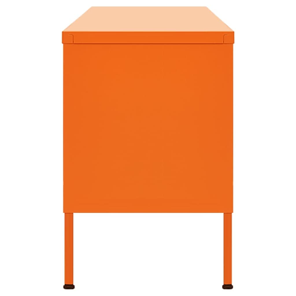 Mobile TV arancione in acciaio, 105 x 35 x 50 cm, con 2 ante a griglia, scaffale e gestione dei cavi, portata 100 kg, moderno mobile basso per soggiorno, home theater, gaming, salvaspazio e
