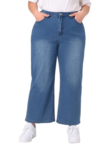 Agnes Orinda Plus Size Jeans for Women Stretchy Washed Button Wide Leg Jeans Palazzo Pants