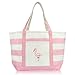 DALIX Flamingo Striped Canvas Tote Bag Premium Cotton in Pink